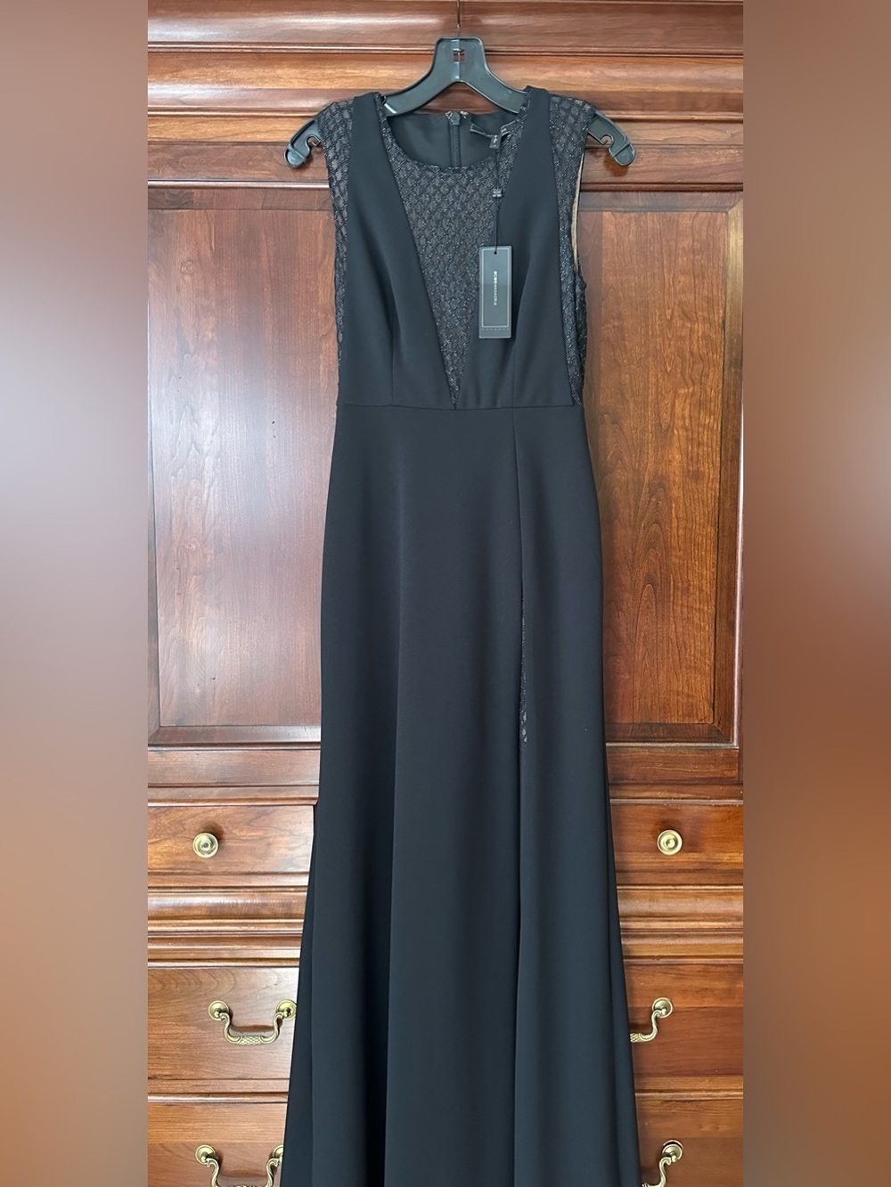 BCBGMaxAzria Black Lace-Panel Maxi Dress size 0 NWT
